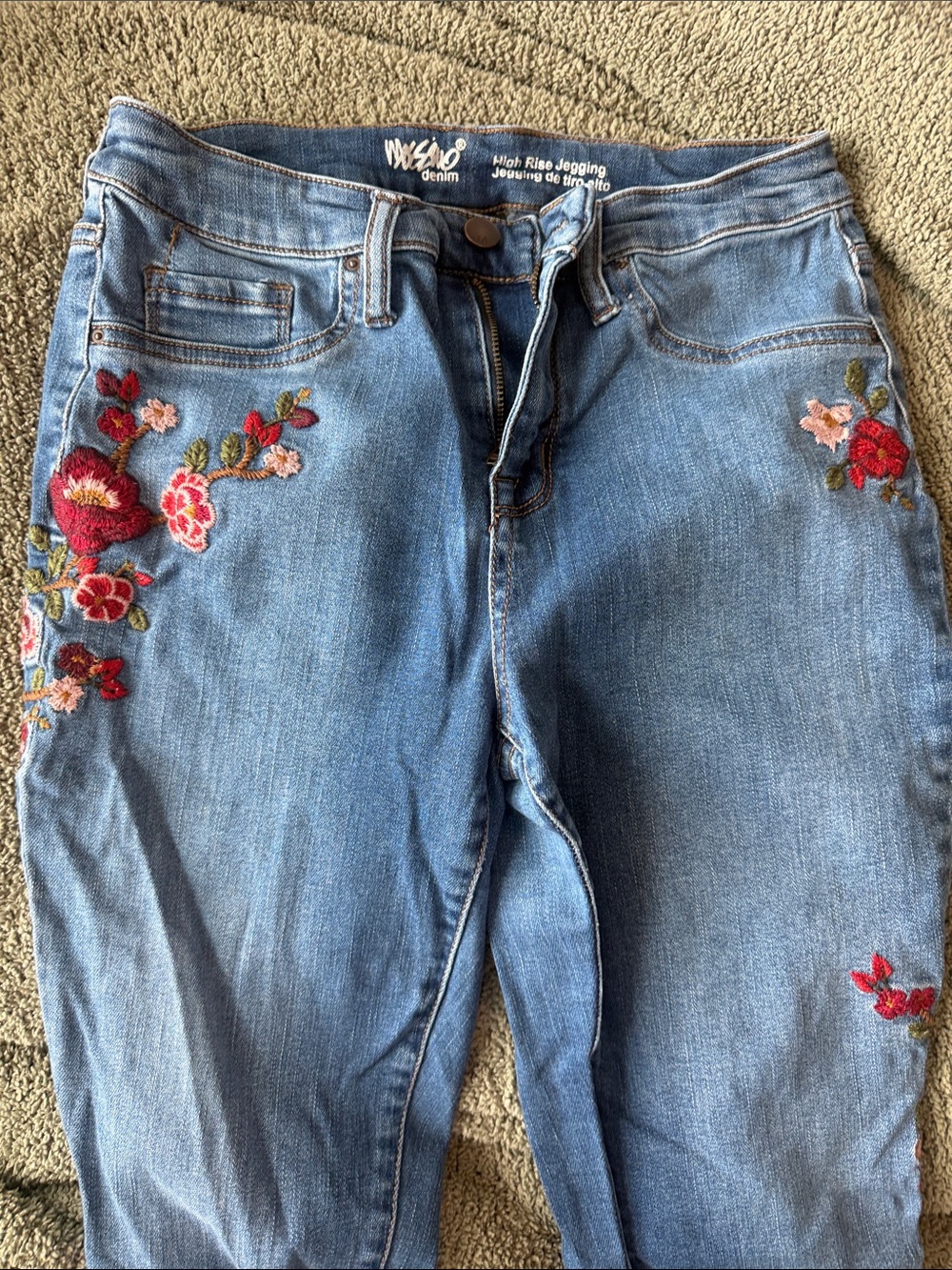 High-Rise Embroidered Women's Jeans - Blue